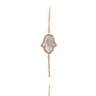 Yellow Gold Fatima Mother of Pearl and Diamond Bracelet 