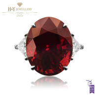 Red Ruby Oval Ring with Diamonds - 12.82 ct 