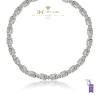 White Gold Exclusive Emerald and Round Cut Diamond Necklace