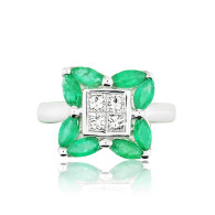 White Gold Marquise Cut Emerald Diamond Ring - 1.55 ct
