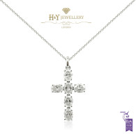 White Gold Oval Cut Diamond Cross Necklace - 3.05 ct