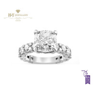 White Gold Cushion Cut Diamond Ring with Side Stones - 5.83 ct
