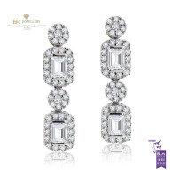 White Gold Drop Earrings With Emerald and Brilliant Cut Diamonds
