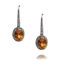Orange Sapphire and Diamond Drop Earrings