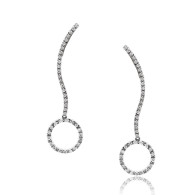 White Diamond Pave Set Drop Circle Earrings