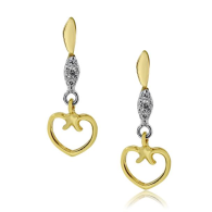 Yellow And White Gold Heart Earrings With Diamonds