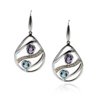 Open work Tear drop Earring with Amethyst and Blue Topaz