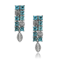 White Gold Drop Earrings With Princess Cut Blue Topaz And Brilliant Cut Diamonds