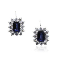 Royal blue emerald cut Sapphire and Diamond Earrings 
