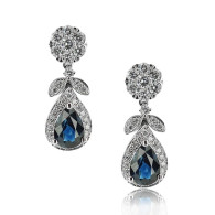 White Gold Drop Earrings With Pear Cut Sapphire And Brilliant Cut Diamonds