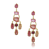 Yellow Gold Chandelier Earrings With Multi Cut Tourmalines