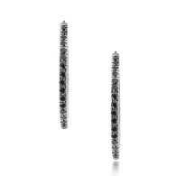 White Gold Hoop Earrings With Onyx 