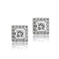 White Gold Diamond Princess Cut Halo Earrings, E-F , VVS2