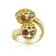 Yellow Gold Double Multi Colored Ring