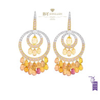 White and Yellow Gold Orange Sapphire and Diamond Earrings - 46.17 ct