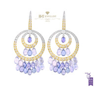 White and Yellow Gold Blue Sapphire and Diamond Earrings - 44.17 ct