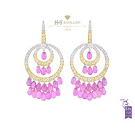 White and Yellow Gold Pink Sapphire and Diamond Earrings - 45.11 ct