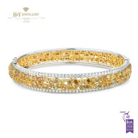 Two Tone Fancy Yellow Diamond Bangle with White  Diamonds - 15.72 ct