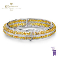 White Gold Mixed Cut Fancy Vivid Yellow Diamond Bangle - 26.39 ct