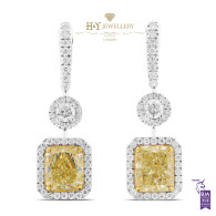 White Gold Cushion Cut Yellow Diamond Earrings - 6.04 ct