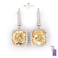  Yellow Cushion Cut Diamond Drop Earrings - 11.56 ct 