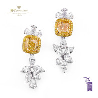 White gold Fancy Yellow Earrings - 7.64 ct