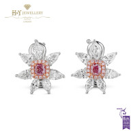 White Gold Flower Fancy Pink and White Diamond Earrings - 2.19 ct