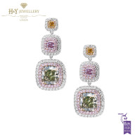 White Gold Cushion Cut Fancy Diamond Dangle Earrings - 4.90 ct