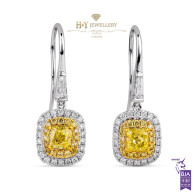 Fancy Yellow Cushion Cut Diamond Earrings - 1.68 ct