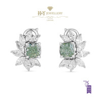 White Gold Flower Fancy Green Diamond Earrings - 3.12 ct