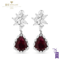 White Gold Pear Cut Mozambique Vivid Red Ruby and Diamond Earrings - 17.22 ct
