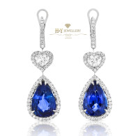 White Gold Pear Cut Sapphire Earrings with Diamonds - 14.41 CT