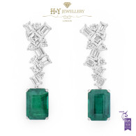 White Gold Zambian Emerald and Mixed Cut Diamond Earrings - 17.76 ct