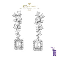 White Gold Emerald Cut Dangle Earrings - 4.17 ct