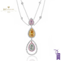 White Gold Multi Colored Pear Cut Fancy Diamond Necklace - 4.66 ct