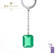White Gold Brazilian Emerald Necklace with Mixed Cut White Diamonds - 26.64 ct