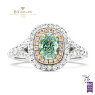 Cushion Cut Fancy Green and Pink Diamond Ring - 0.91 - SI1