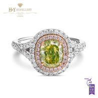White Gold Cushion Cut Green Diamond Ring - 2.59 ct