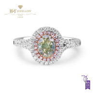White Gold Oval Cut Green Diamond Ring - 1.47