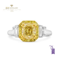 White and Yellow Gold Ring with Fancy Yellow and White Diamonds - 1.97 ct