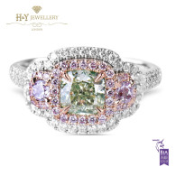 White Gold Cushion Cut Green Diamond Ring - 1.92 ct