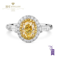 White Gold Oval Fancy Yellow Halo Diamond Ring - 1.71 ct