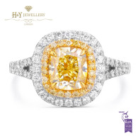 White Gold Cushion Cut Fancy Intense Yellow Diamond Ring - 2.07 ct