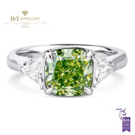 White Gold Fancy Green Cushion Cut Diamond Ring - 2.97 ct