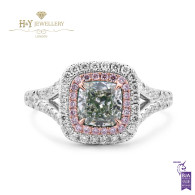 White Gold Cushion Cut Fancy Green Diamond Ring - 1.74 ct