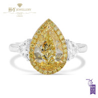 White Gold Pear Cut Yellow Diamond Ring - 3.17 ct