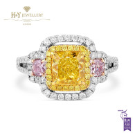 White Gold Fancy Intense Yellow Cushion Cut Diamond Ring - 2.51 ct