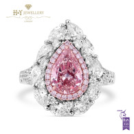 White Gold Pear Cut Fancy Pink Diamond with White Diamonds Ring - 3.41 ct