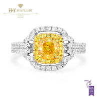 White Gold Fancy Vivid Yellow Cushion Cut Diamond Ring - 1.82 ct