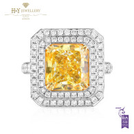 White Gold Radiant Cut Yellow Diamond Ring - 6.01 ct